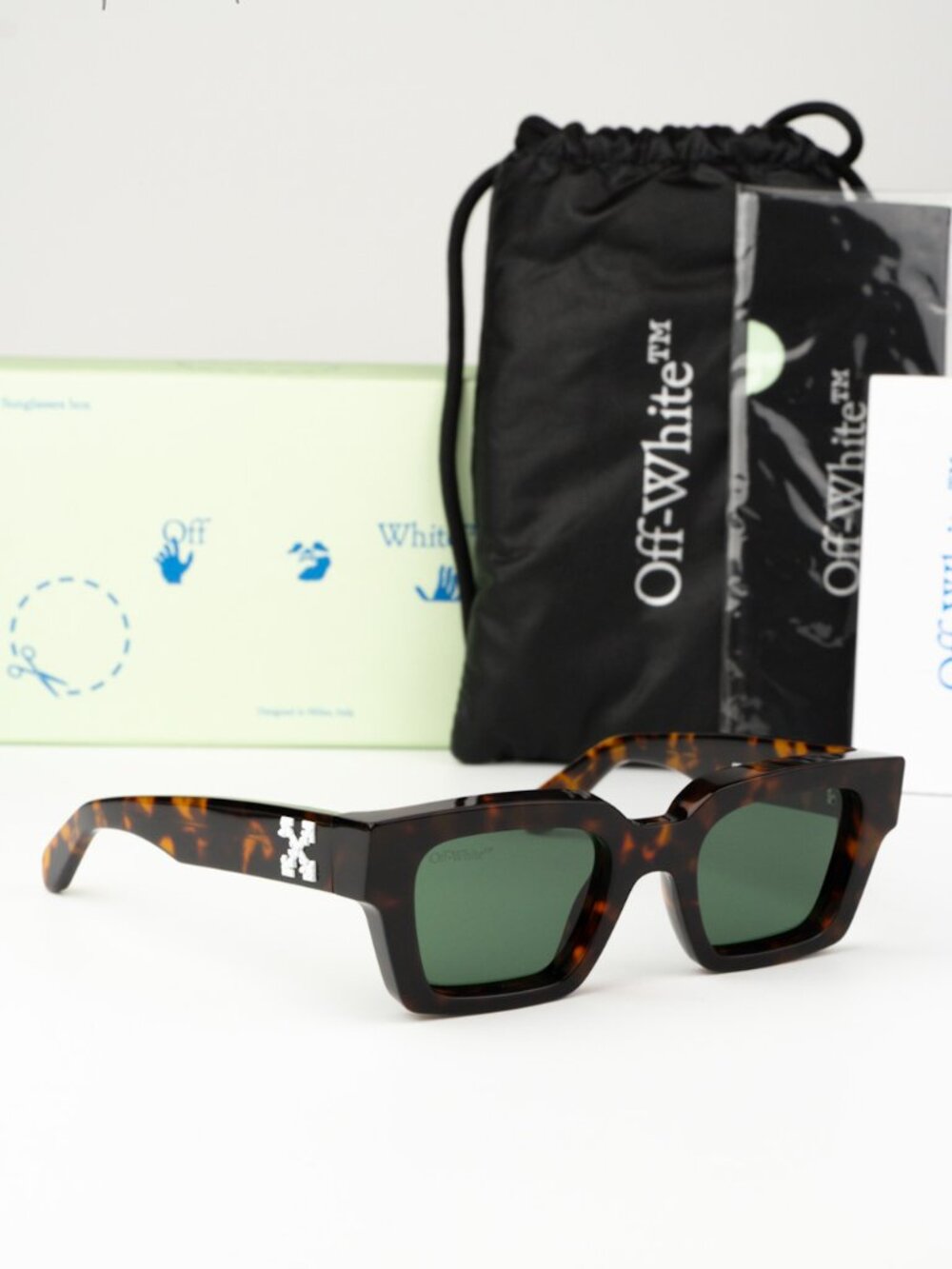 Off-White VIRGIL Women Sunglasses Havana Green Square OERI008 2645 NEW AUTHENTIC
